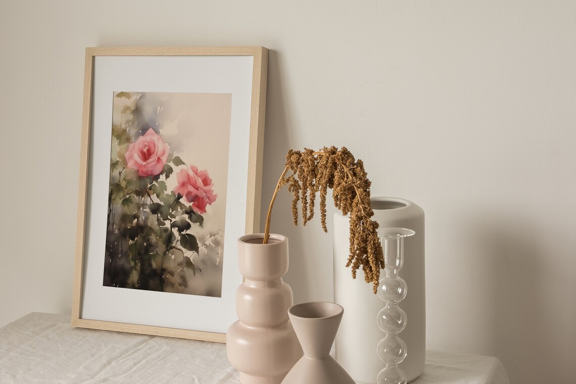 Rosebush Watercolor Floral Art Print, Rustic Decor - Image 2