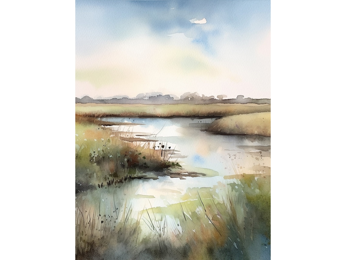 Marsh Painting Louisiana Lowcountry Watercolor Art Print