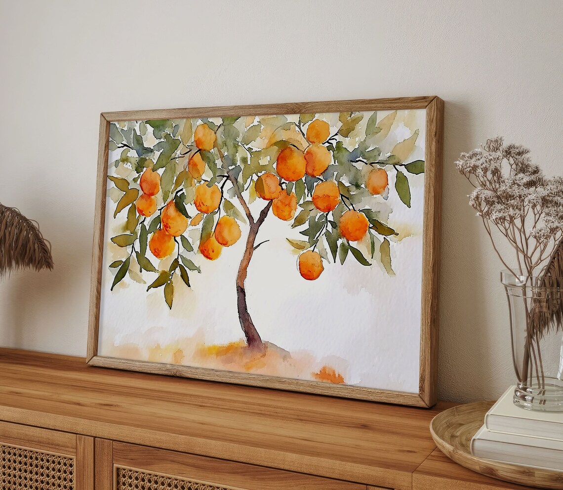 Orange Tree Watercolor Art Print, Farmhouse Wall Decor - Image 5