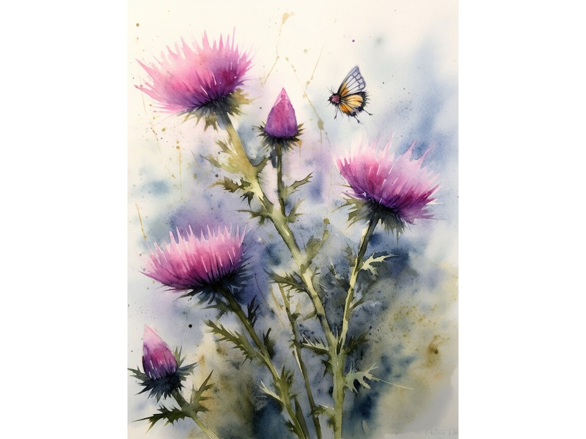 Thistle Watercolor Art Print, Scottish Wildflower Theme