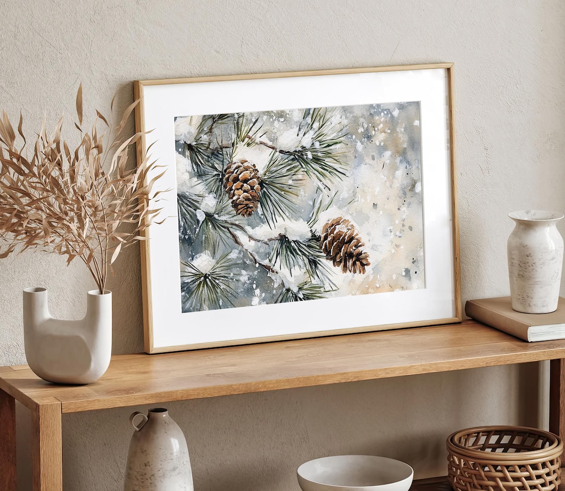 Pine Cone Painting Watercolor Evergreen Art Print - Image 3
