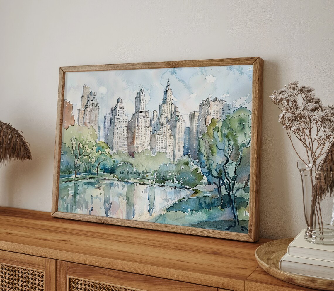 Central Park Watercolor Art Print, NYC Skyline - Image 5