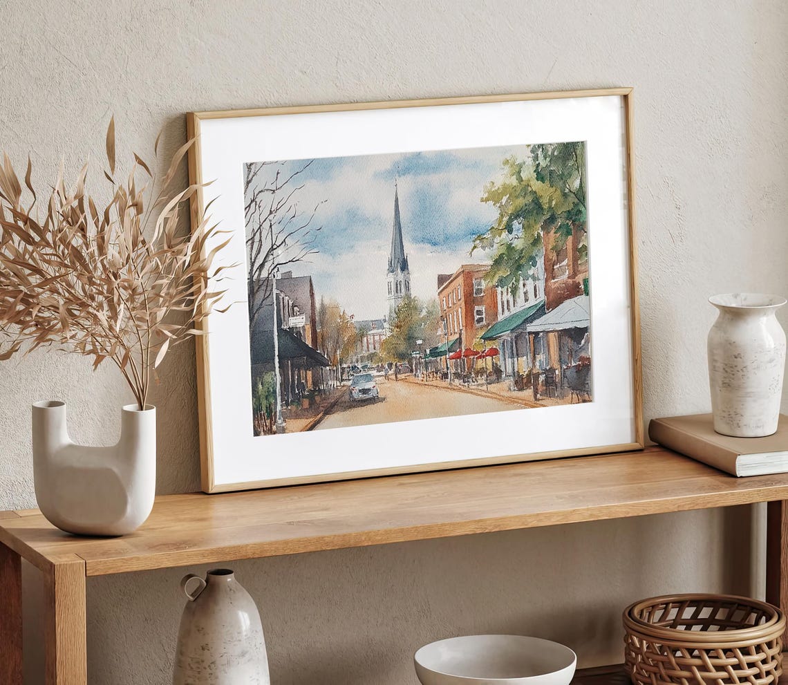 Burlington Vermont Church Street Watercolor Cityscape Poster - Image 2