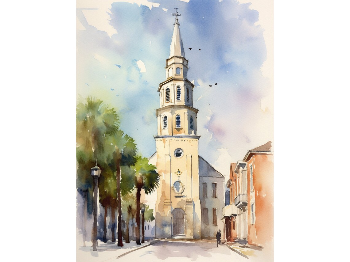 St Michaels Church Watercolor Charleston Art Print