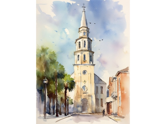 St Michaels Church Watercolor Charleston Art Print