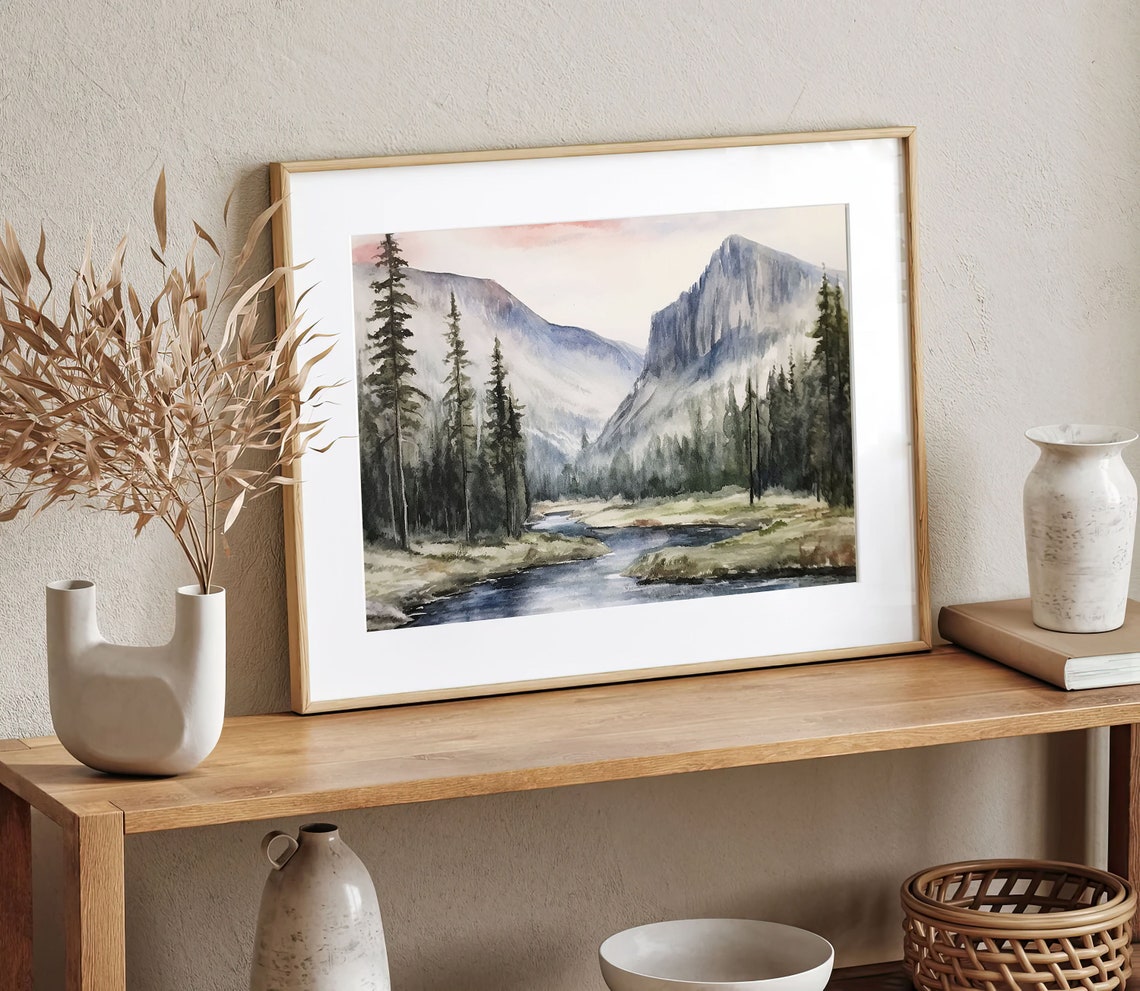 Misty Mountain Valley River Winding Through Tall Pines Poster - Image 3