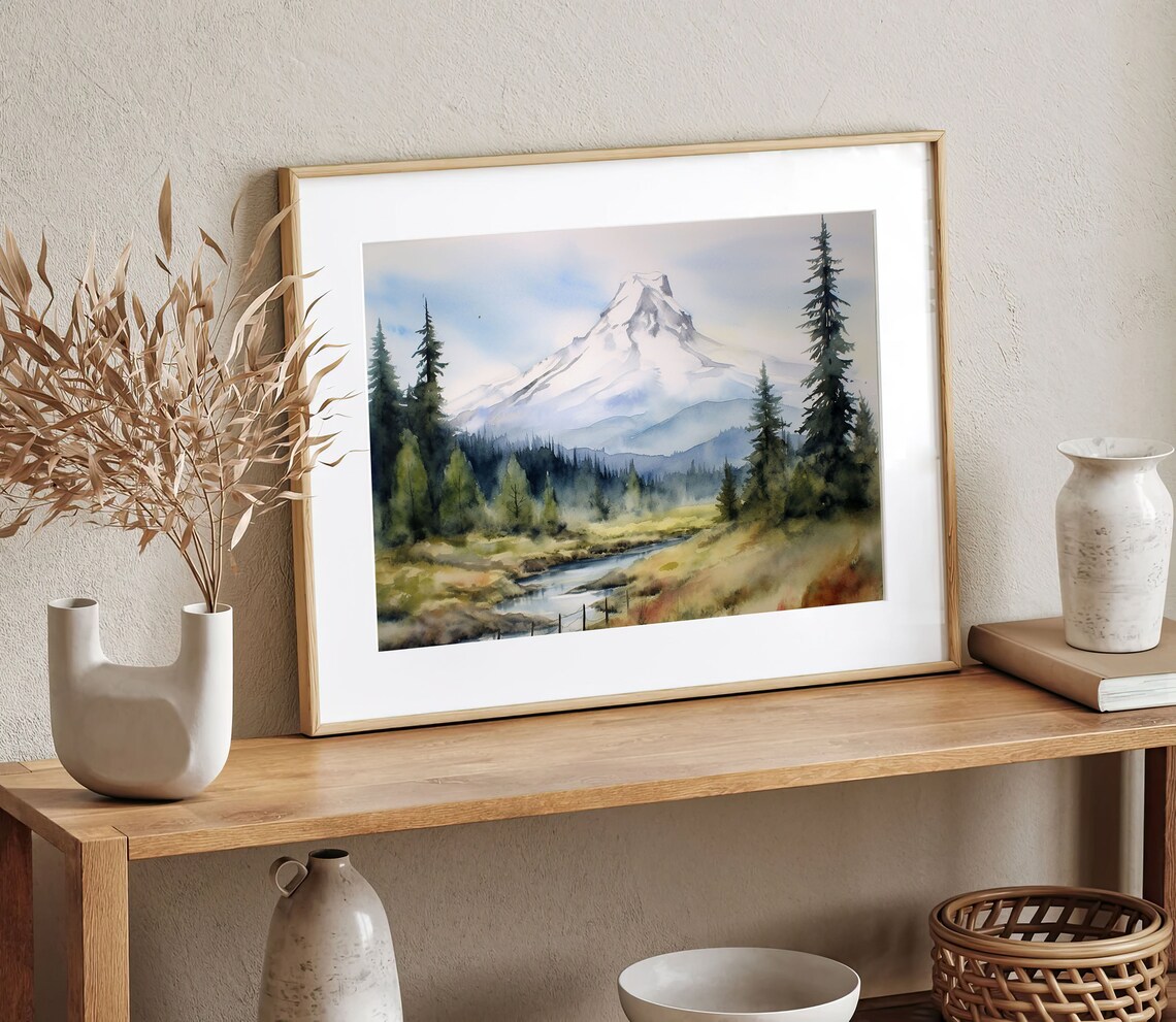 Mt Hood Watercolor Art Print, Oregon Landscape - Image 4