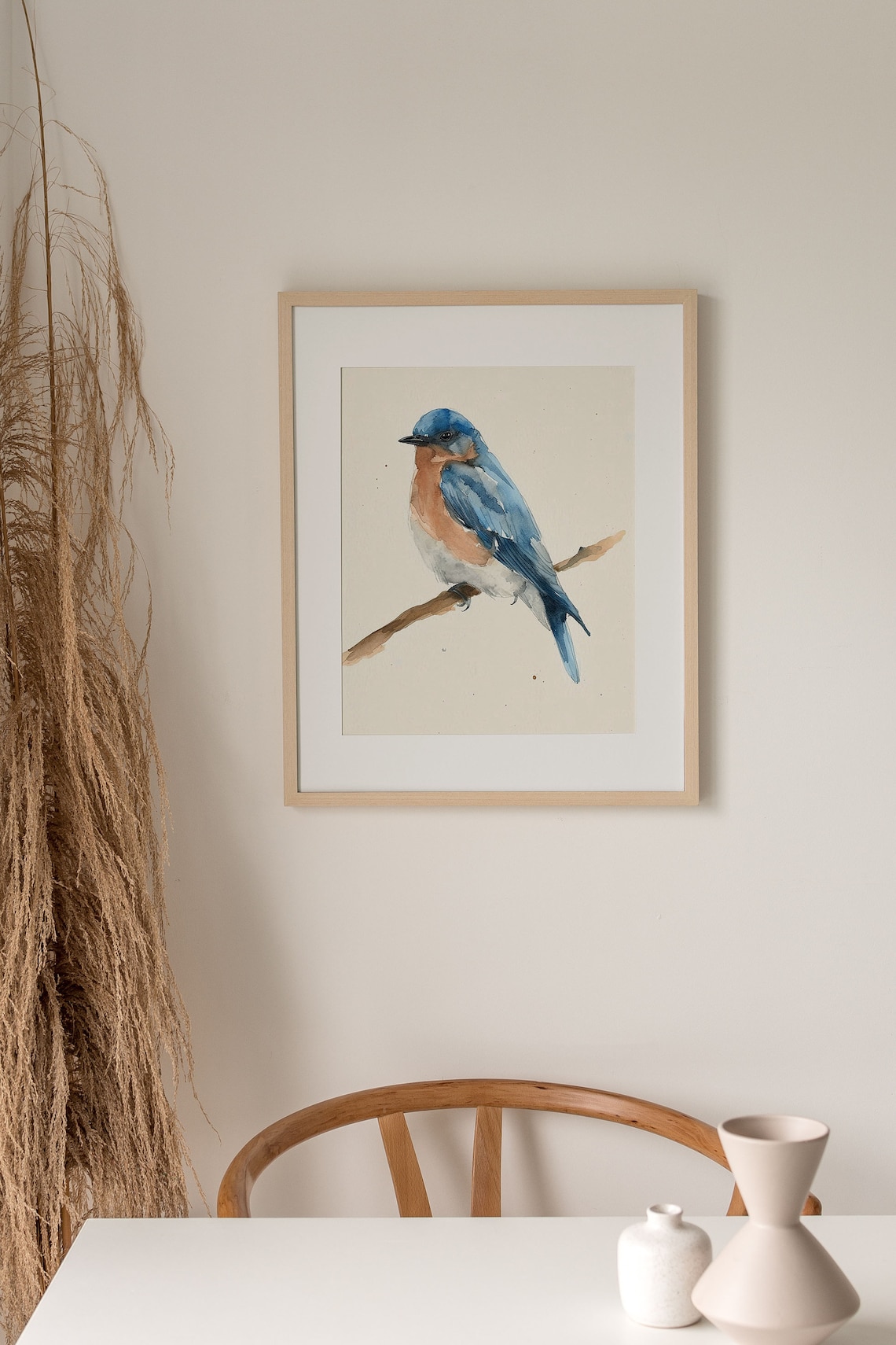 Eastern Blue Bird Minimalist Watercolor Art Print - Image 5
