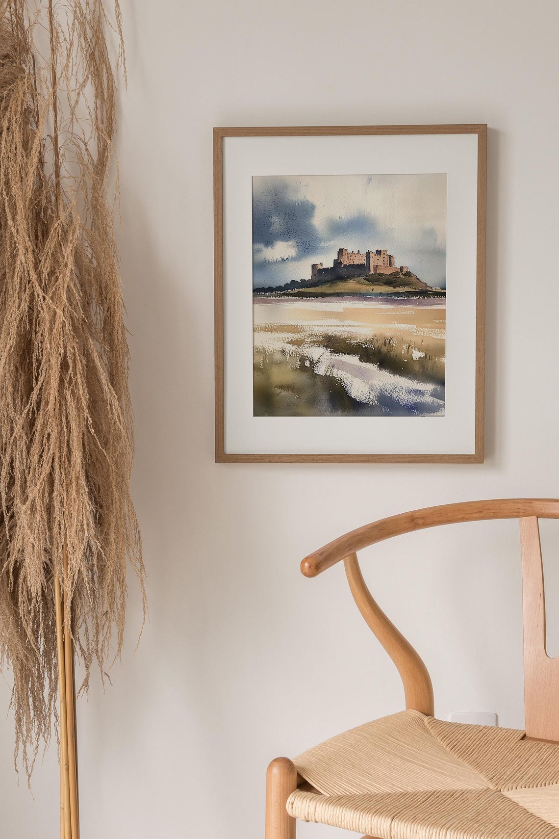 Medieval Castle on Hill Above Water Dramatic Sky Watercolor Poster - Image 4