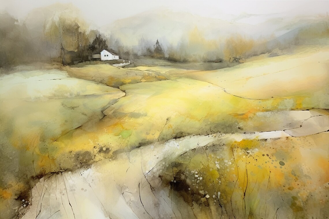 Idaho Farm Watercolor Art Print, Rustic Landscape