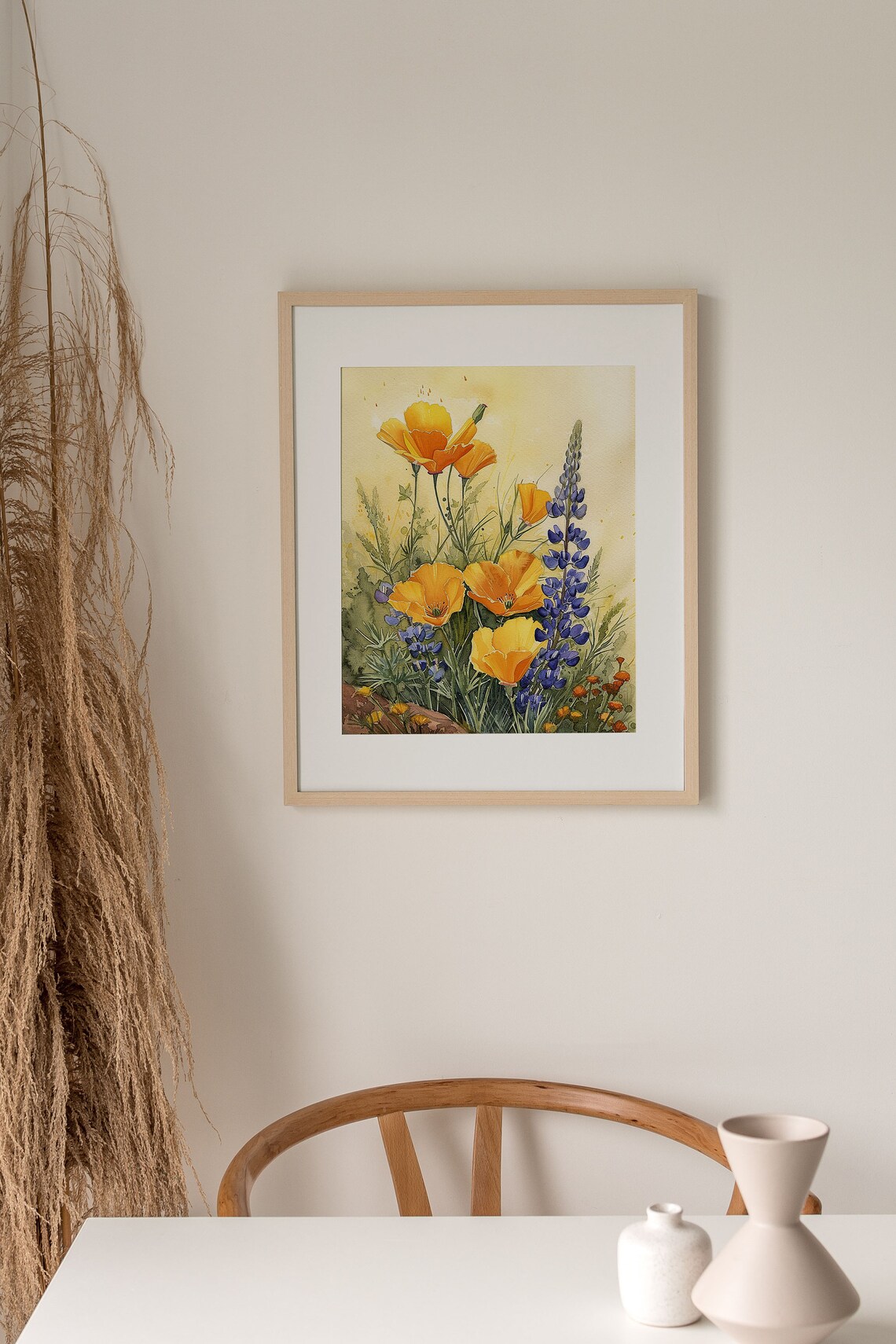 Orange Poppies and Blue Lupines Wildflower Watercolor Garden Poster - Image 5