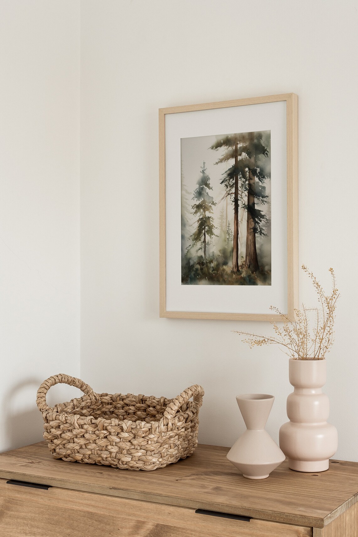 Pine Forest Watercolor Foggy Landscape Art Print - Image 5