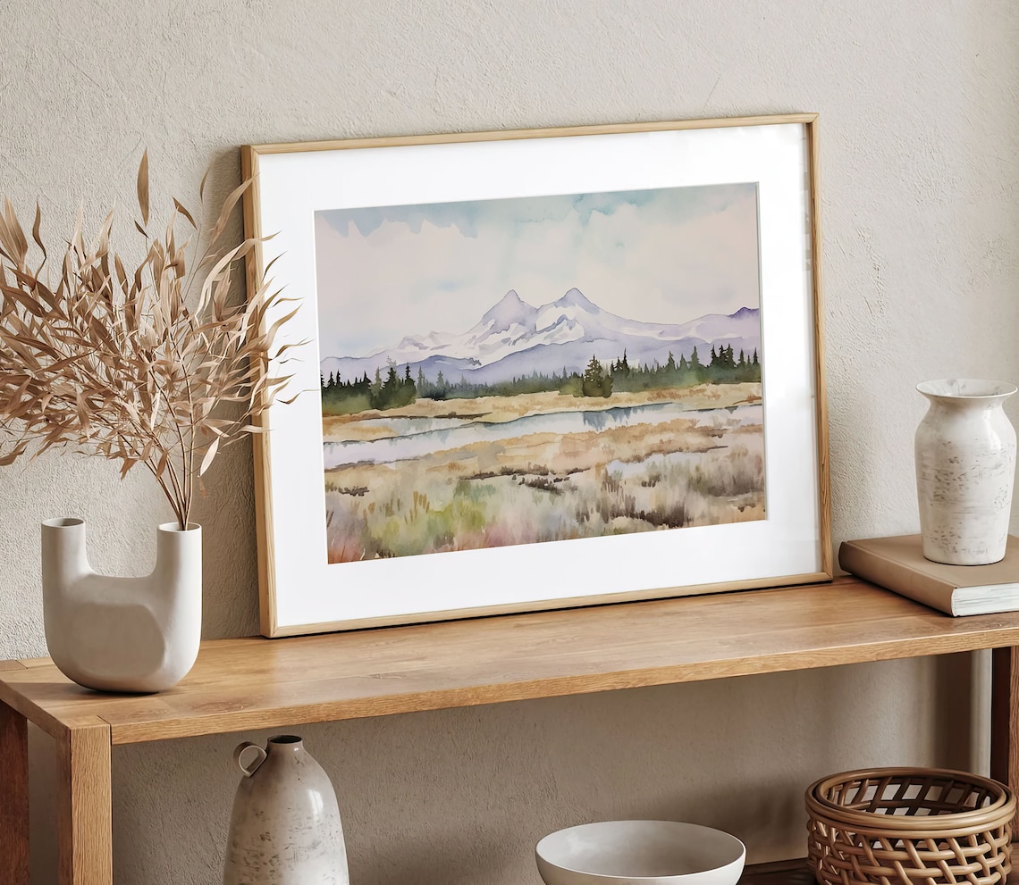 Three Sisters Mountains, Oregon Watercolor Art Print - Image 5