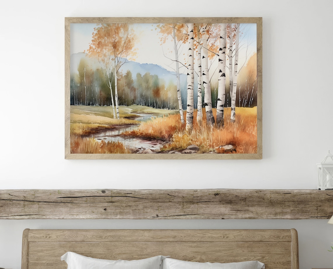 Birch Forest Watercolor Autumn Landscape Art Print - Image 2