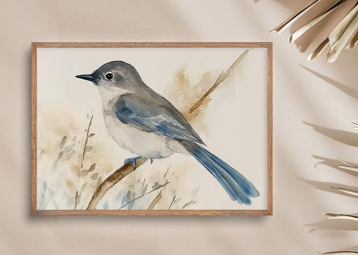 Grey Catbird Watercolor Art Print, Bird On Branch - Image 3