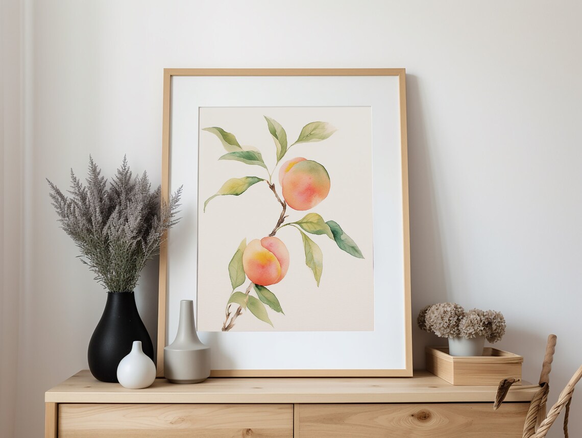 Peach Watercolor Fruit Art Print, Kitchen Wall Decor - Image 4