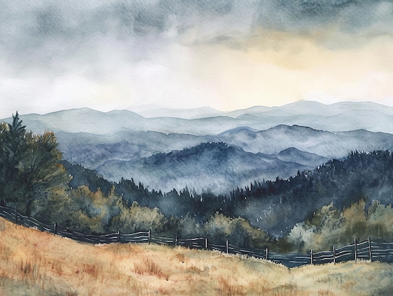 Appalachian Mountains Evergreen Forest Watercolor Art Print
