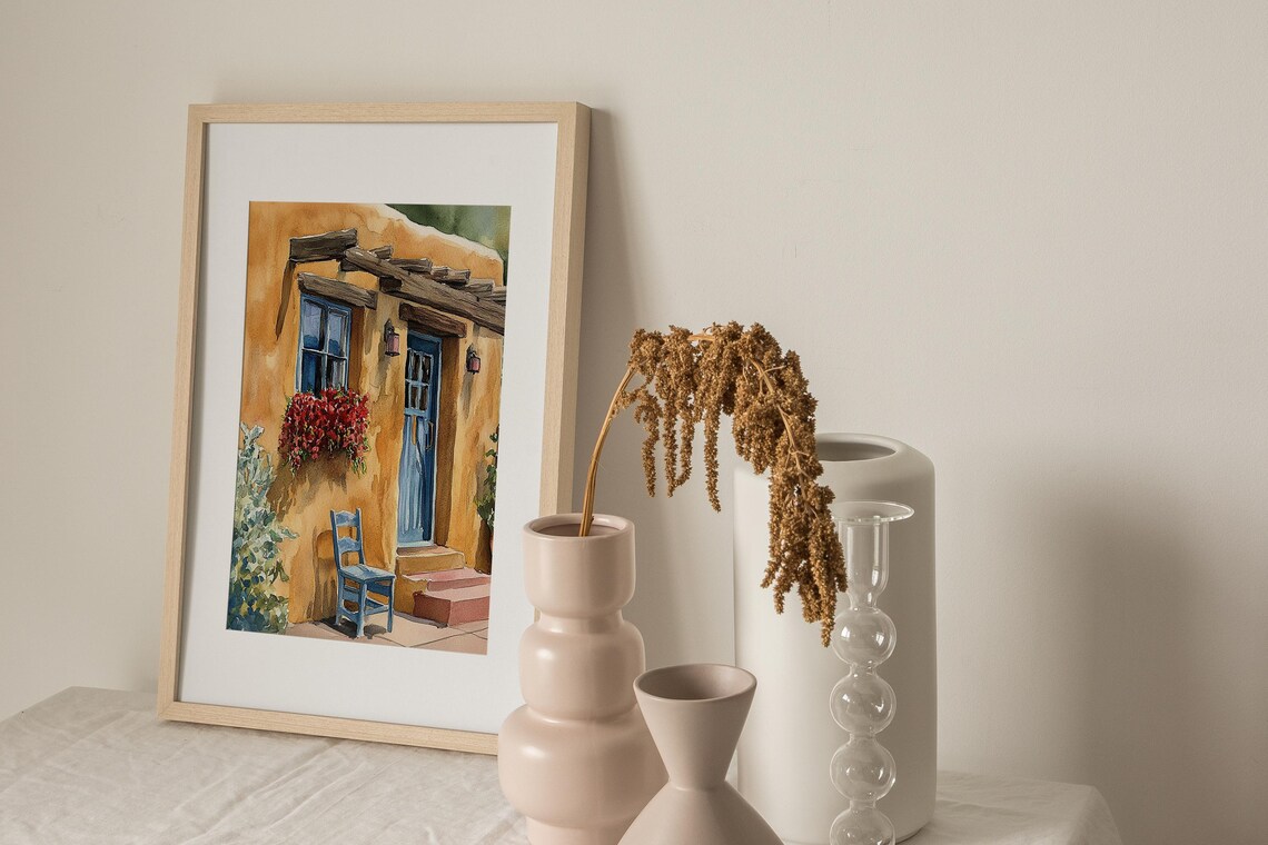 Adobe House Print, Santa Fe Watercolor Travel Poster - Image 3