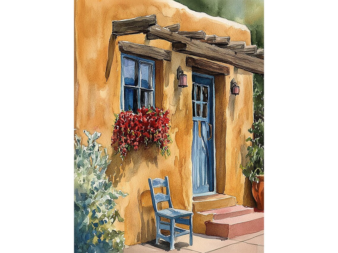 Adobe House Print, Santa Fe Watercolor Travel Poster