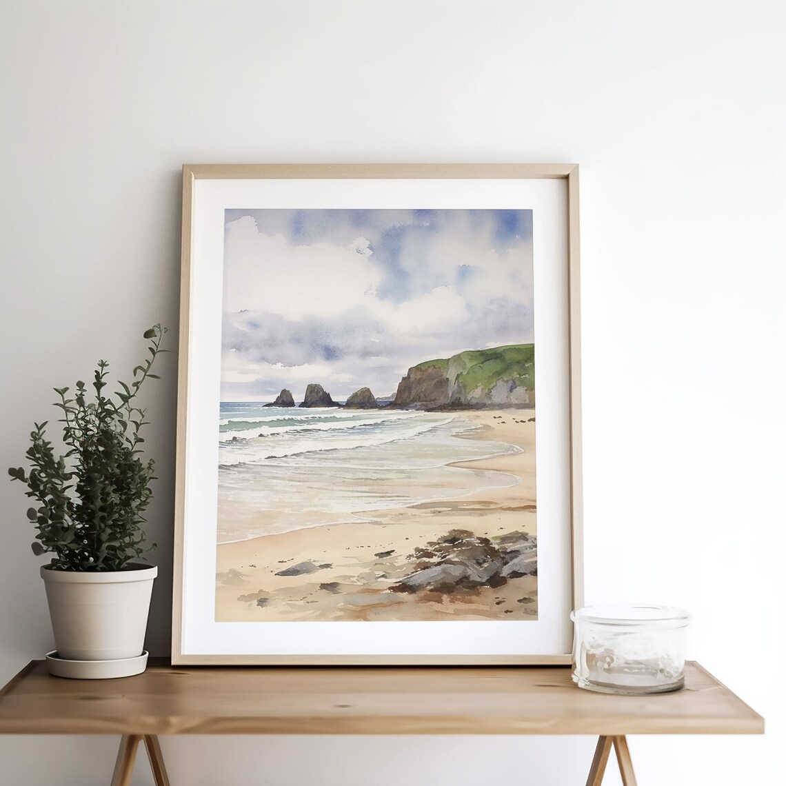 Holywell Bay Watercolor Art Print, Cornwall Beach - Image 3