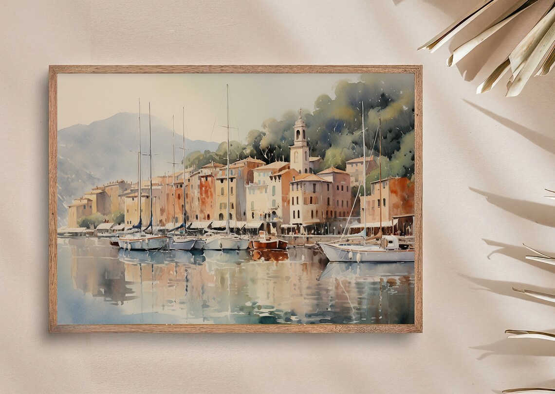 Portofino Watercolor Art Print, Italian Cityscape - Image 4