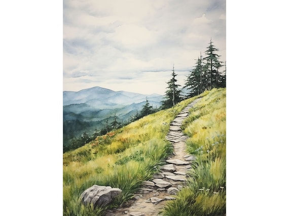 Appalachian Trail Blue Ridge Mountain Watercolor Art Print