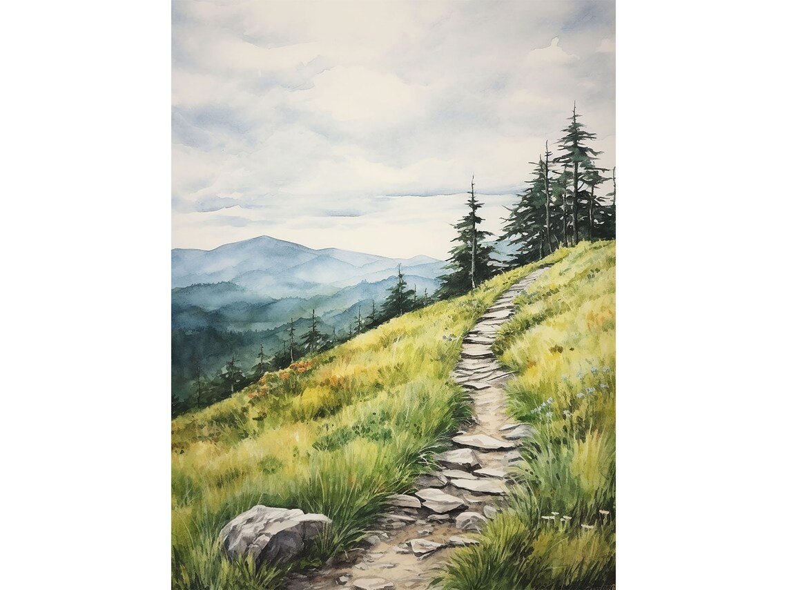 Appalachian Trail Blue Ridge Mountain Watercolor Art Print