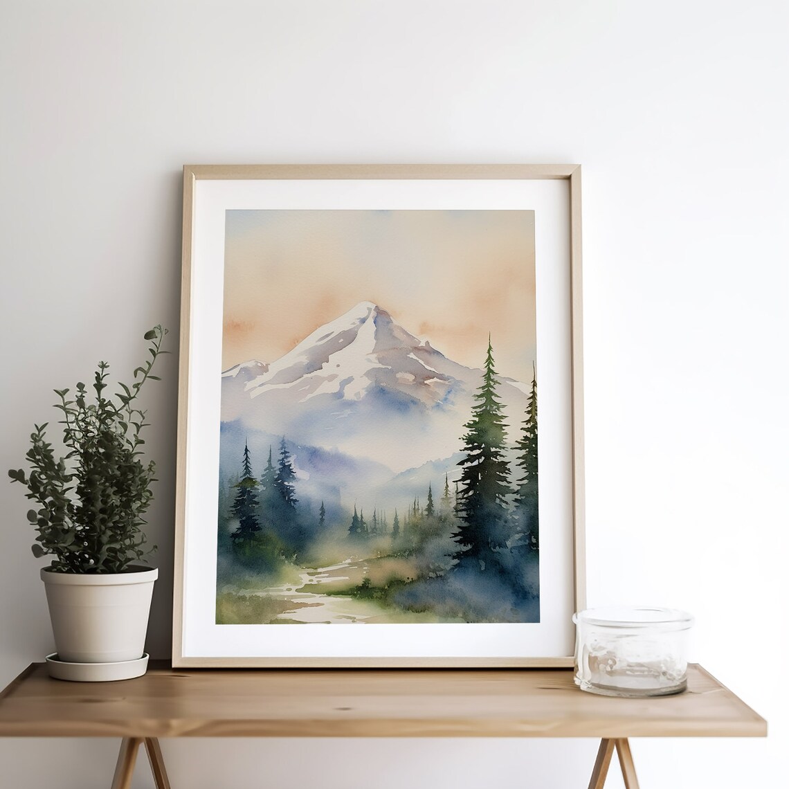 Mount Shasta California Snowy Peak Pine Forest Watercolor Poster - Image 5