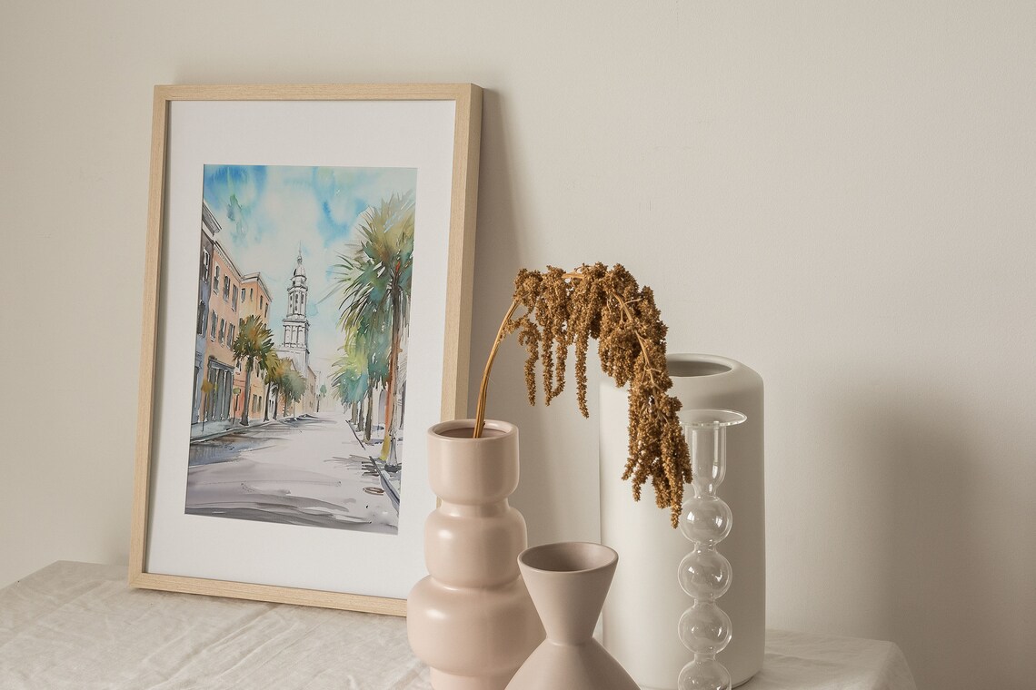Charleston Broad Street Watercolor Art Print, South Carolina - Image 3