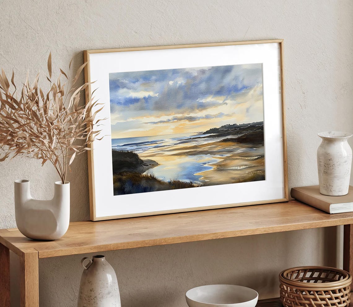 Golden Sunset Over a Peaceful Coastal Estuary Watercolor Poster - Image 2