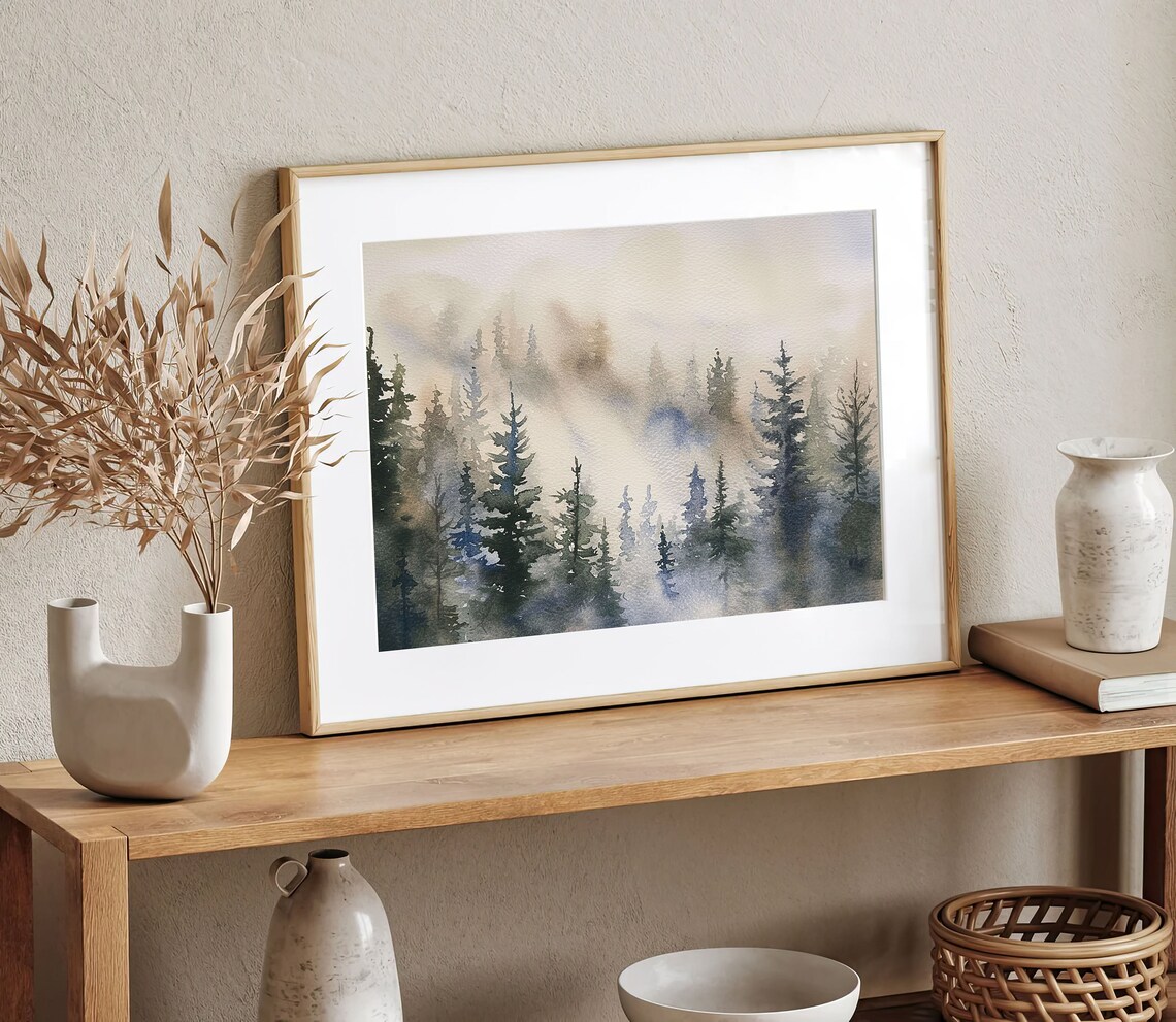 Misty Pines Watercolor Art Print, Smoky Mountains - Image 2