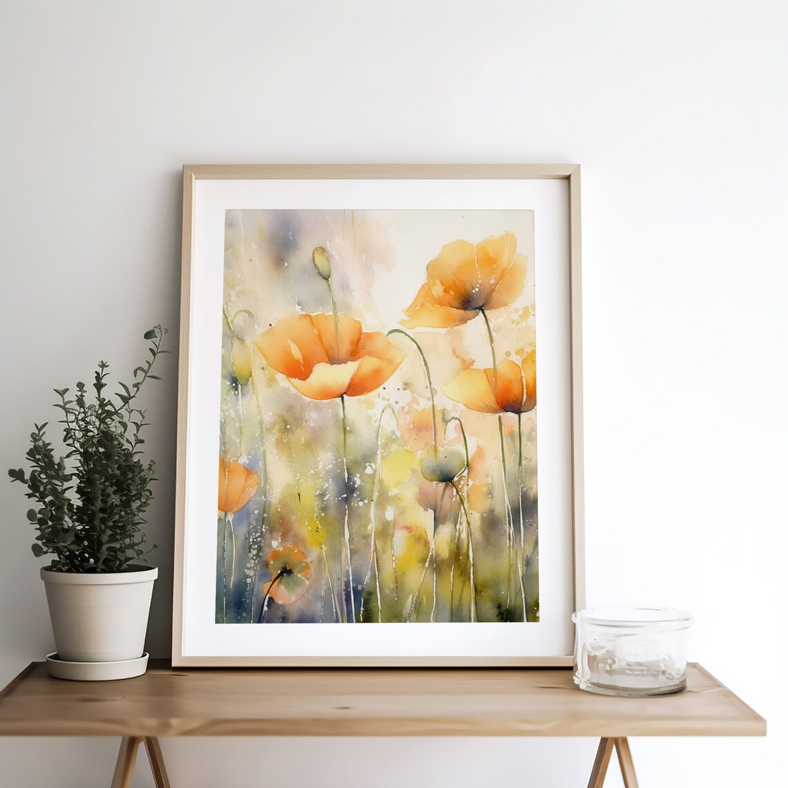 Orange Poppies Watercolor Art Print, Neutral Floral - Image 3