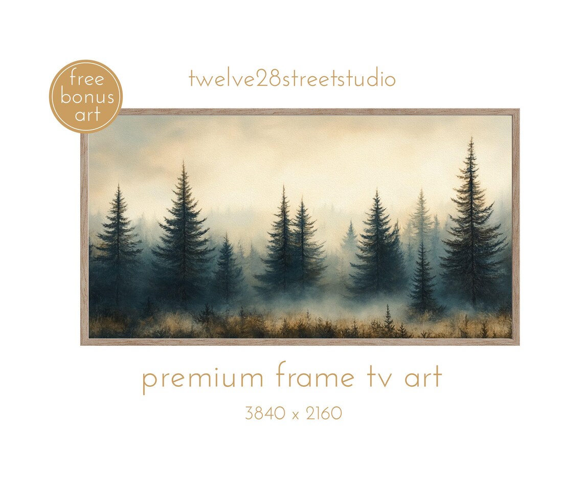 Christmas Pine Forest Watercolor Foggy Evergreens Misty Morning Poster