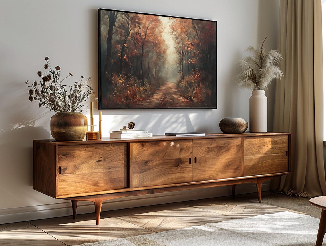 Fall Autumn Forest Path Misty Old Masters Woodland Sunset Glow Poster - Image 3