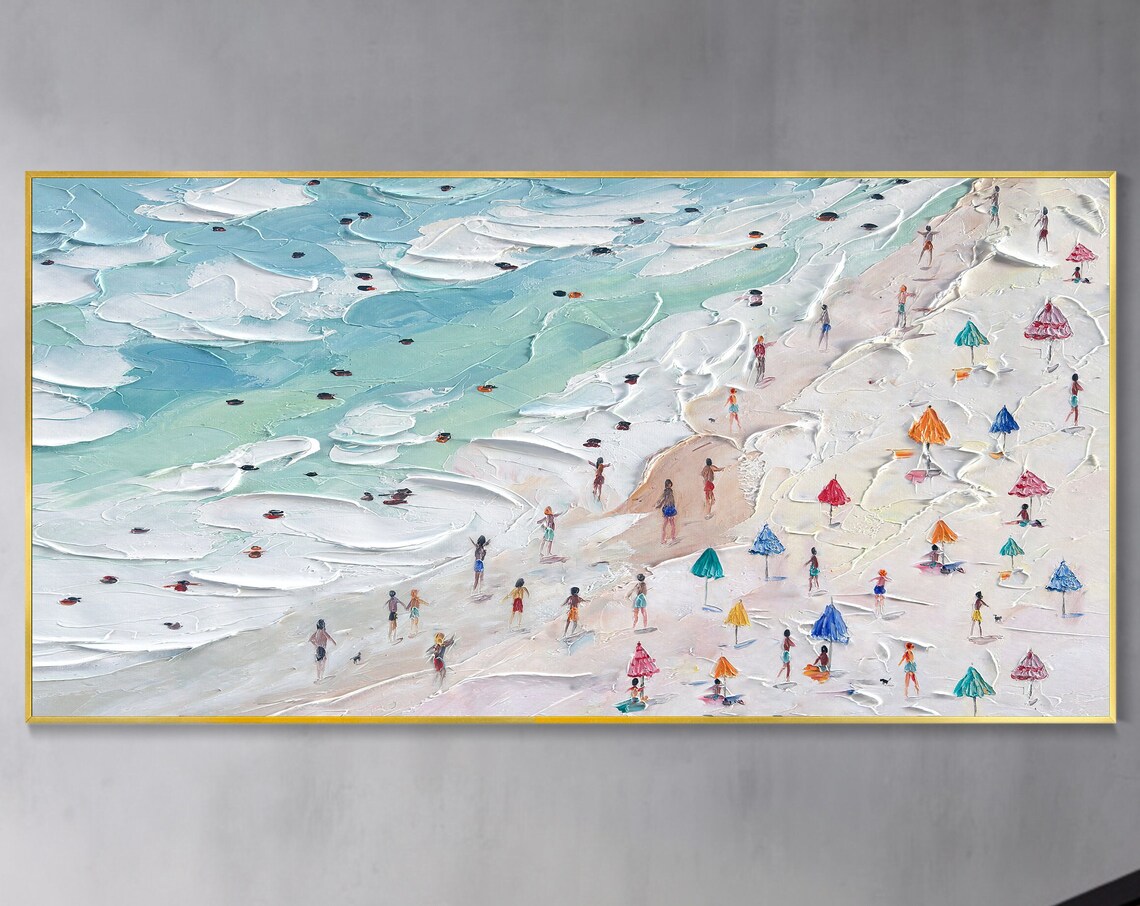 Crowds On The Shore Custom Coastal Art Print