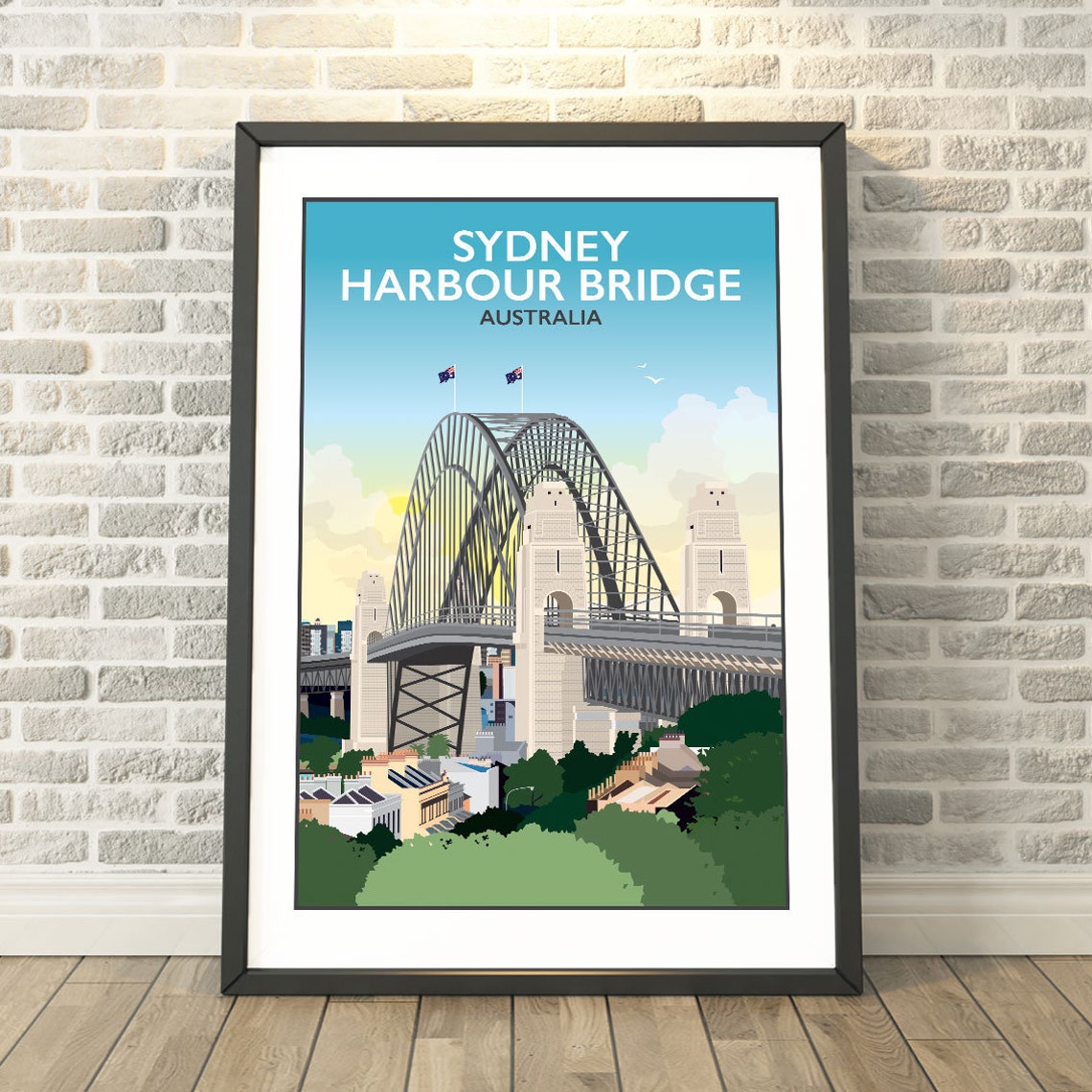 Sydney Harbour Bridge Australia Retro Style Vintage Travel Poster