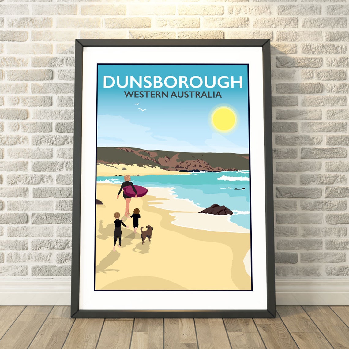 Dunsborough Western Australia Surf Beach Retro Travel Poster