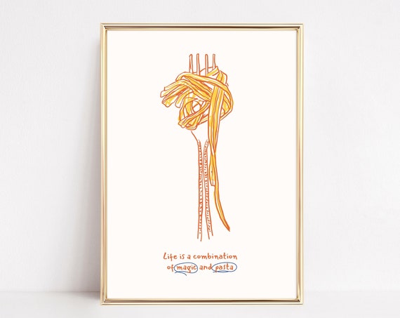 Spaghetti Wall Print Retro Kitchen Decor Pasta Poster Minimalist Food Trendy Art Cute