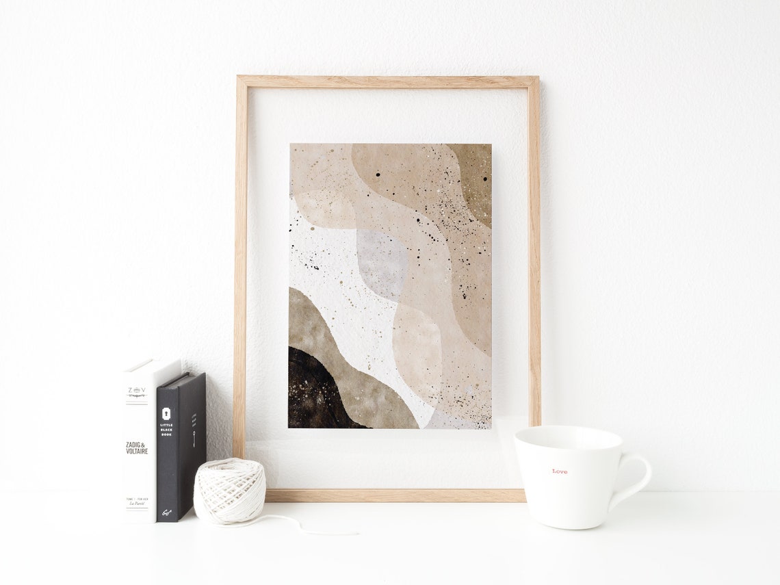 Abstract Beige Waves Neutral Minimalist Modern Speckled Wall Art - Image 4