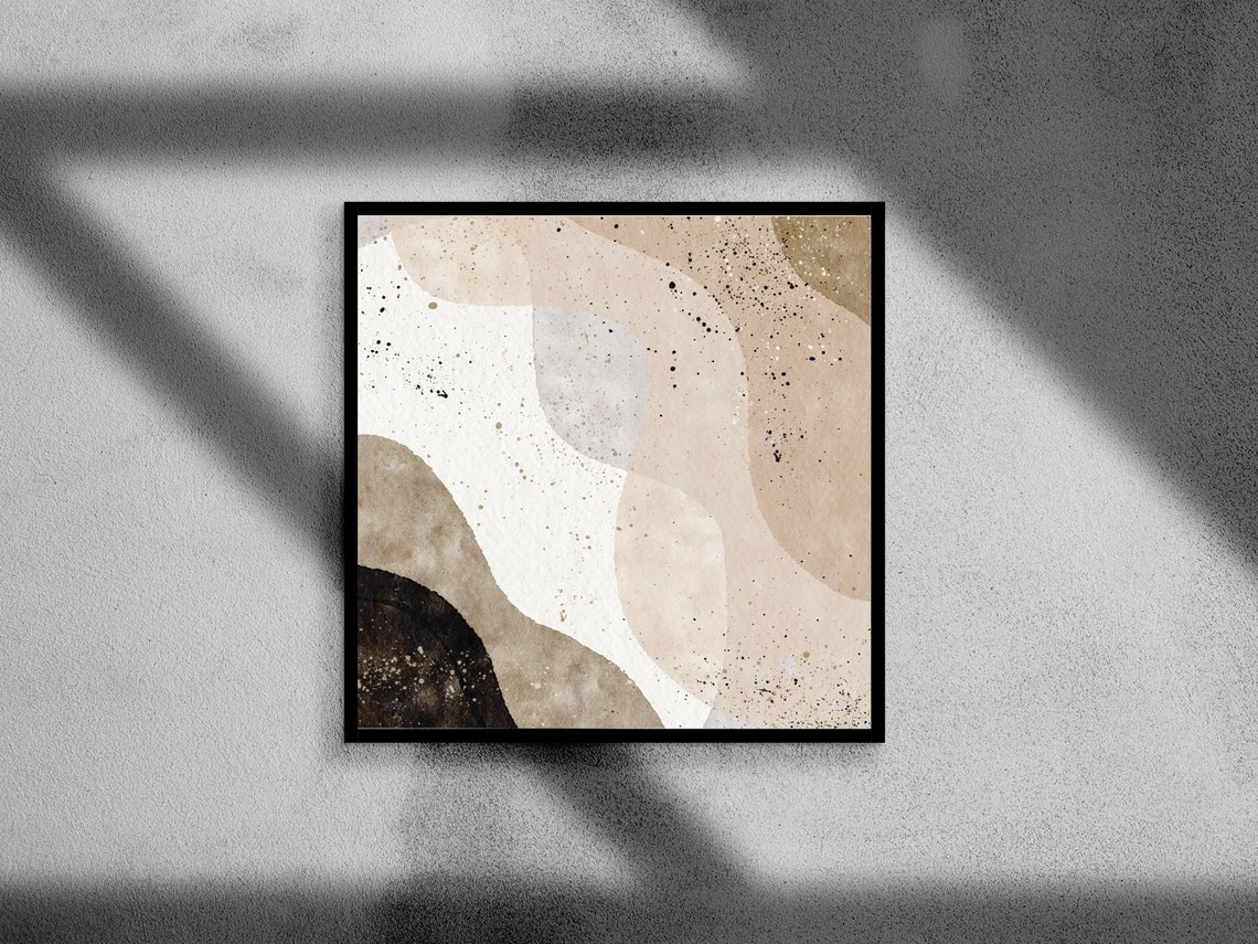 Abstract Beige Waves Neutral Minimalist Modern Speckled Wall Art - Image 3