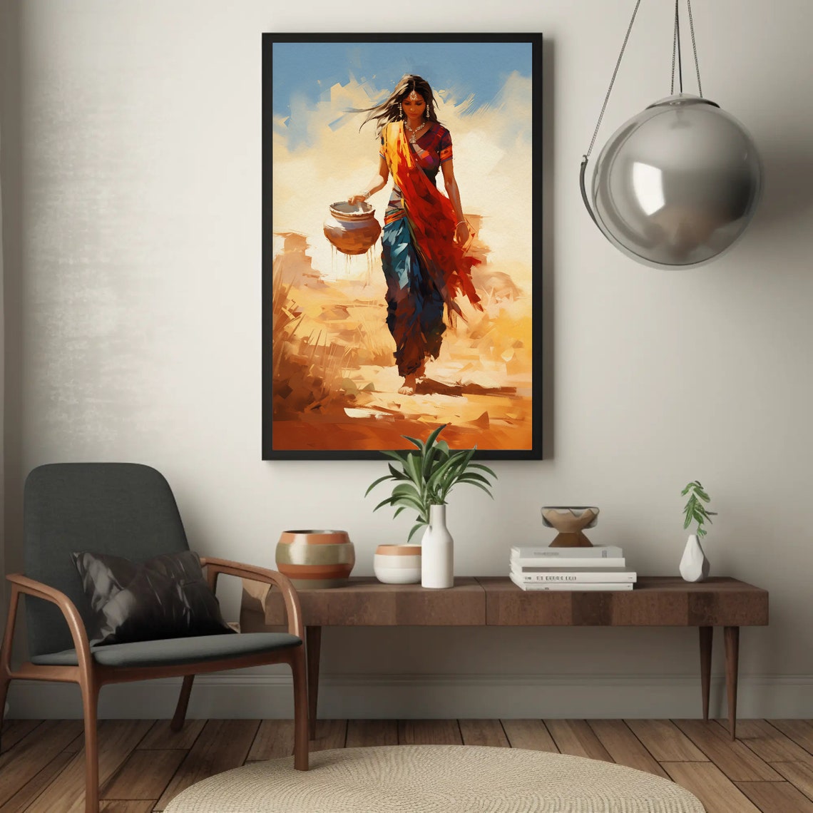 Indian Woman Carrying Clay Pot Traditional Desert Walk Poster - Image 4