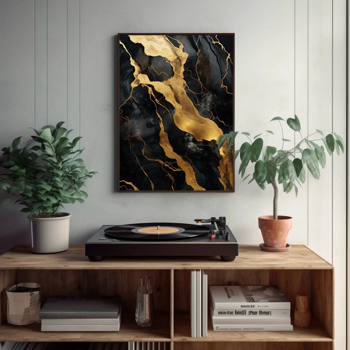 Black Gold Marble Abstract Wall Art Print, Modern - Image 4