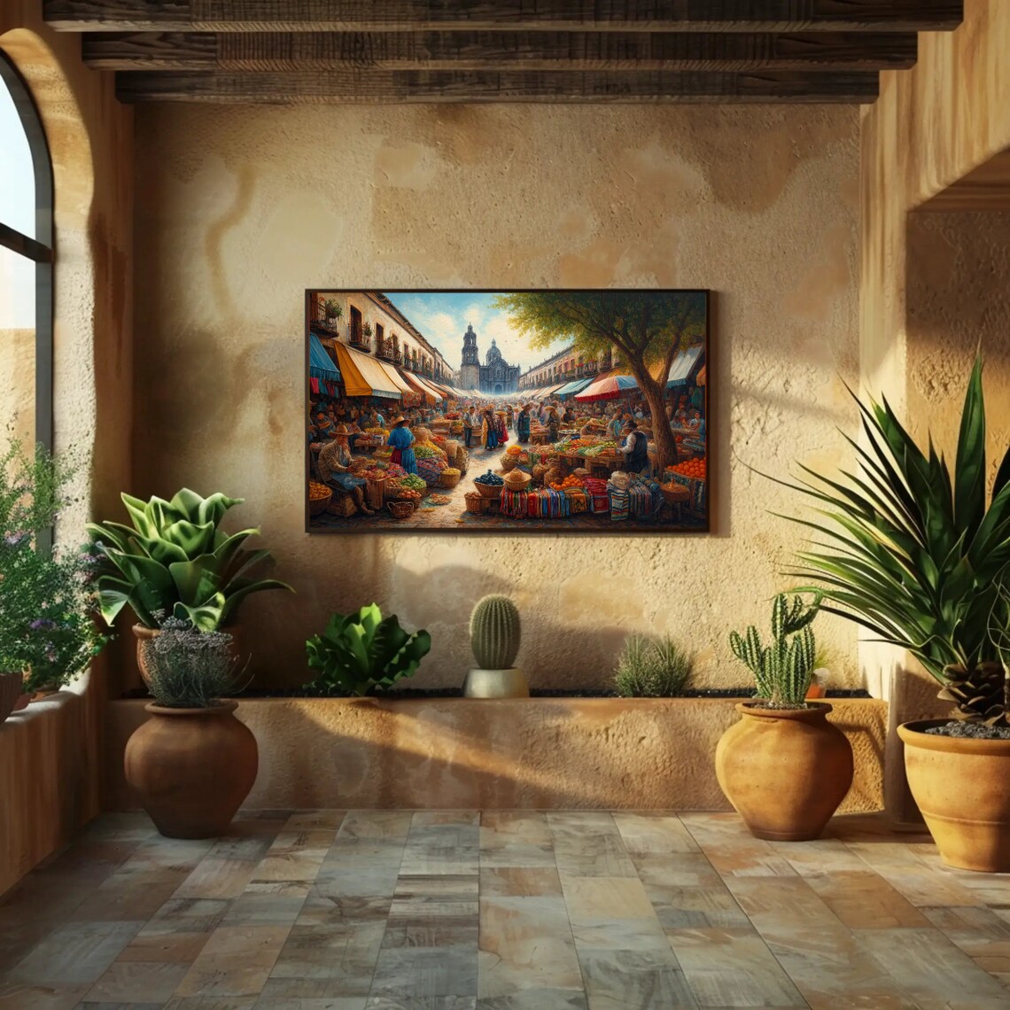 Mexican Market Oil Painting Art Print, Cultural Decor - Image 2