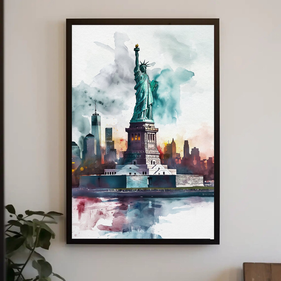 Statue Of Liberty New York Harbor Watercolor Landmark Poster