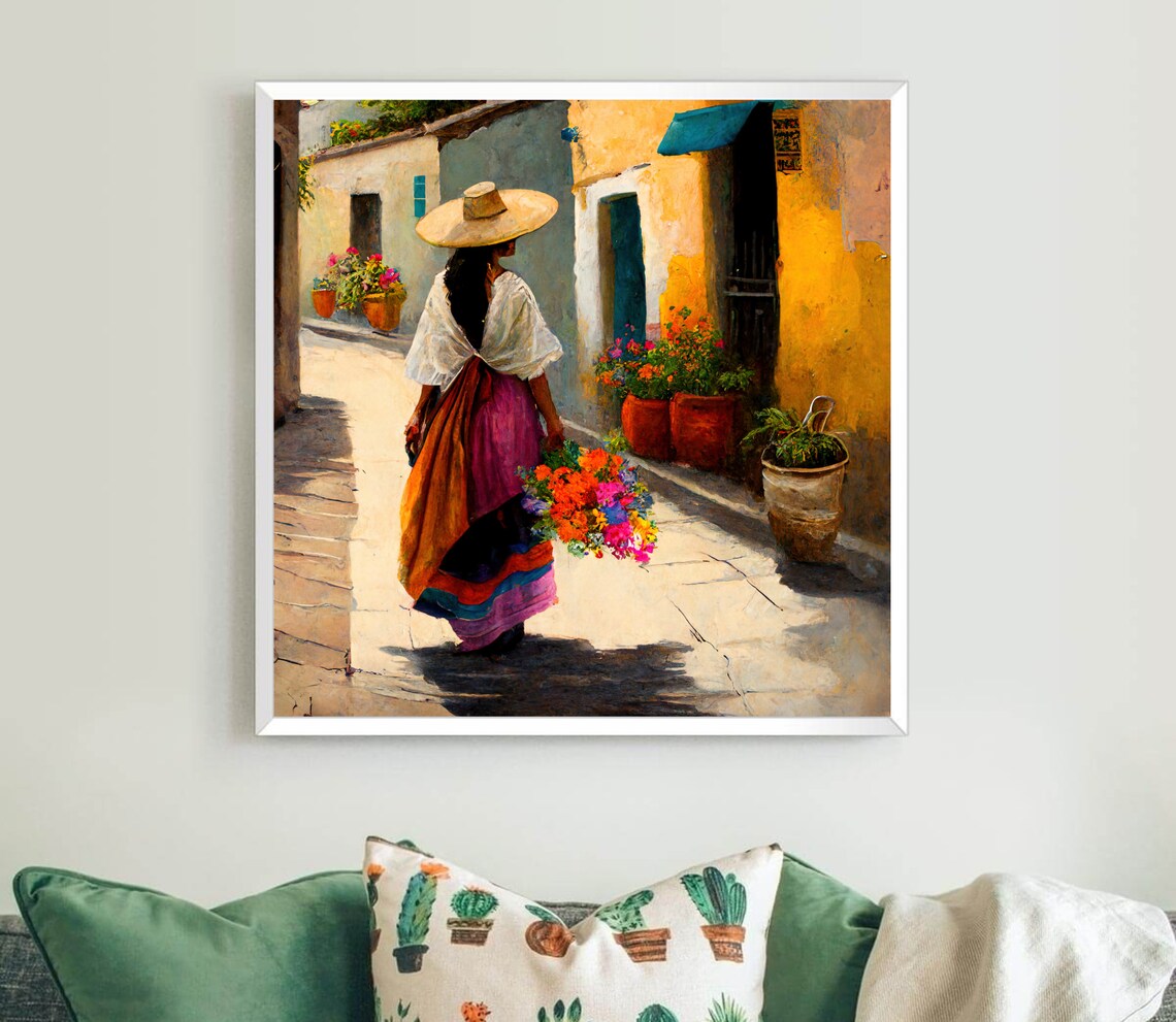 Mexican Folk Art Print, Colorful Latino Decor