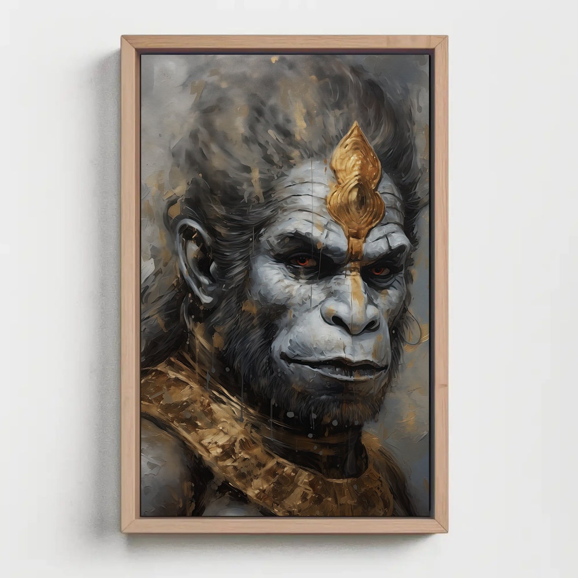 Lord Hanuman Portrait Poster Grey and Gold Hindu Monkey God Art - Image 5