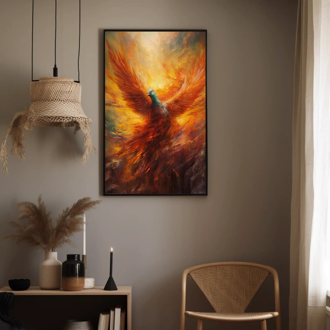 Majestic Phoenix Rising From Flames in a Fantasy Oil Painting Poster - Image 2