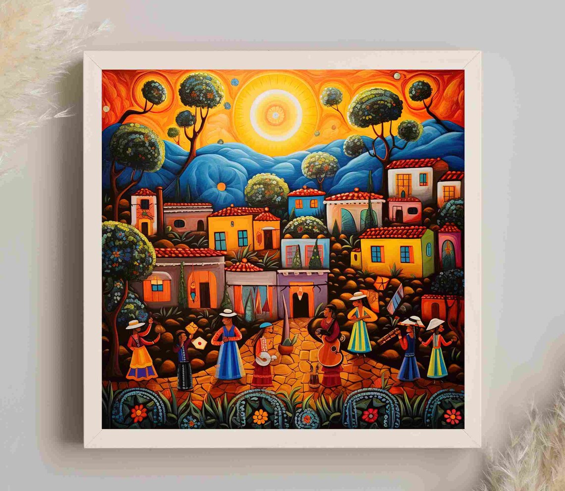 Mexico Folk Art, Oil-Painting Style Art Print