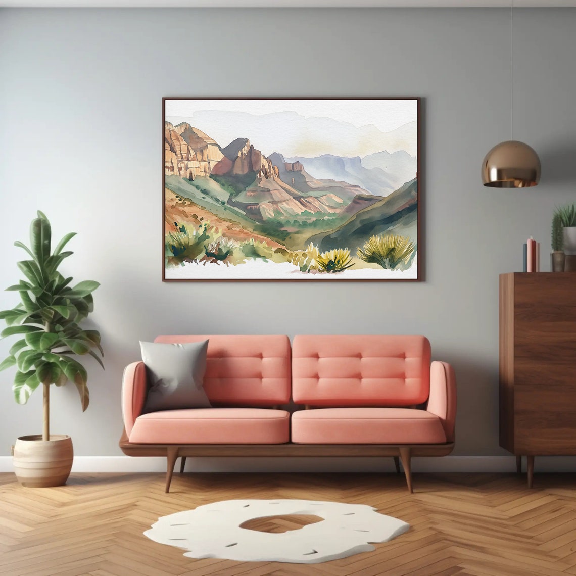 Copper Canyon Desert Cliffs Golden Mexico Landscape Watercolor Poster - Image 2