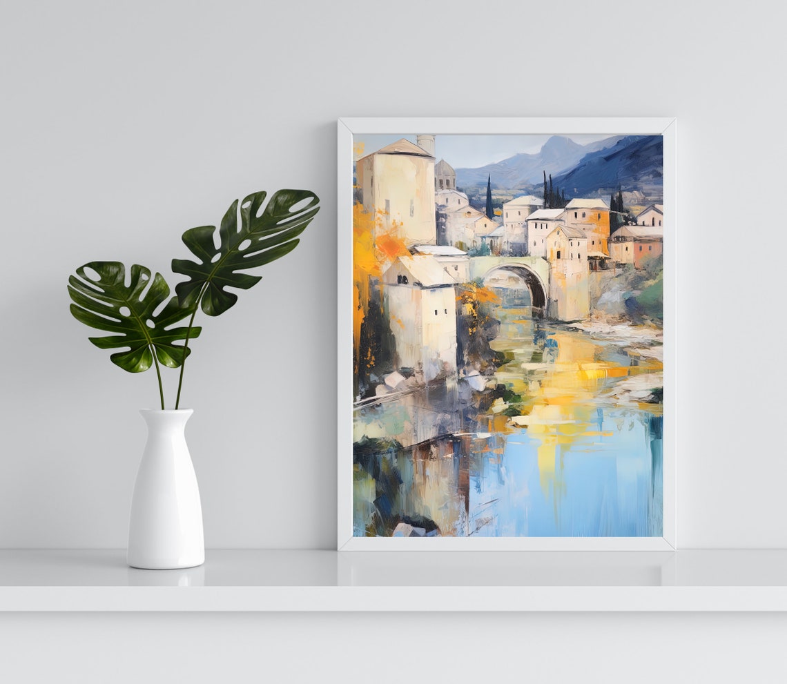 Mostar Stari Most Golden River Reflection Bosnia Travel Poster - Image 3